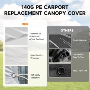 MELLCOM 10 x 20ft Carport Replacement Canopy Cover Side Wall with Zipper Door,Garage Tent Shelter Waterproof & UV Protected,White (Top and Frame Not Included)