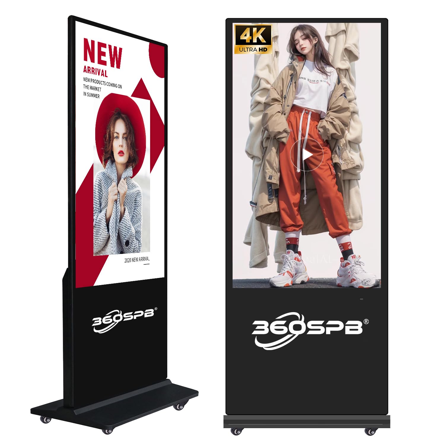 55 Inch Indoor Digital Signage, 4K UHD LCD Non-Touchscreen Floor Standing Digital Signage Interactive Displays, CMS and U-Disk Input Auto ADS Player Android OS