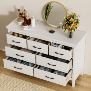 CARPETNAL White Dresser for Bedroom, 7 Drawer Dresser with Wide Drawers and Metal Handles, Woode Dressers & Chests of Drawers for Hallyway, Entryway.