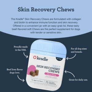 Kradle Daily Skin Recovery Chews - Skin Health Chews & Seasonal Allergy Support for Dogs - Soft Chews with Soothing Ingredients - for All Dog Breed & Sizes - 75 Count Jar