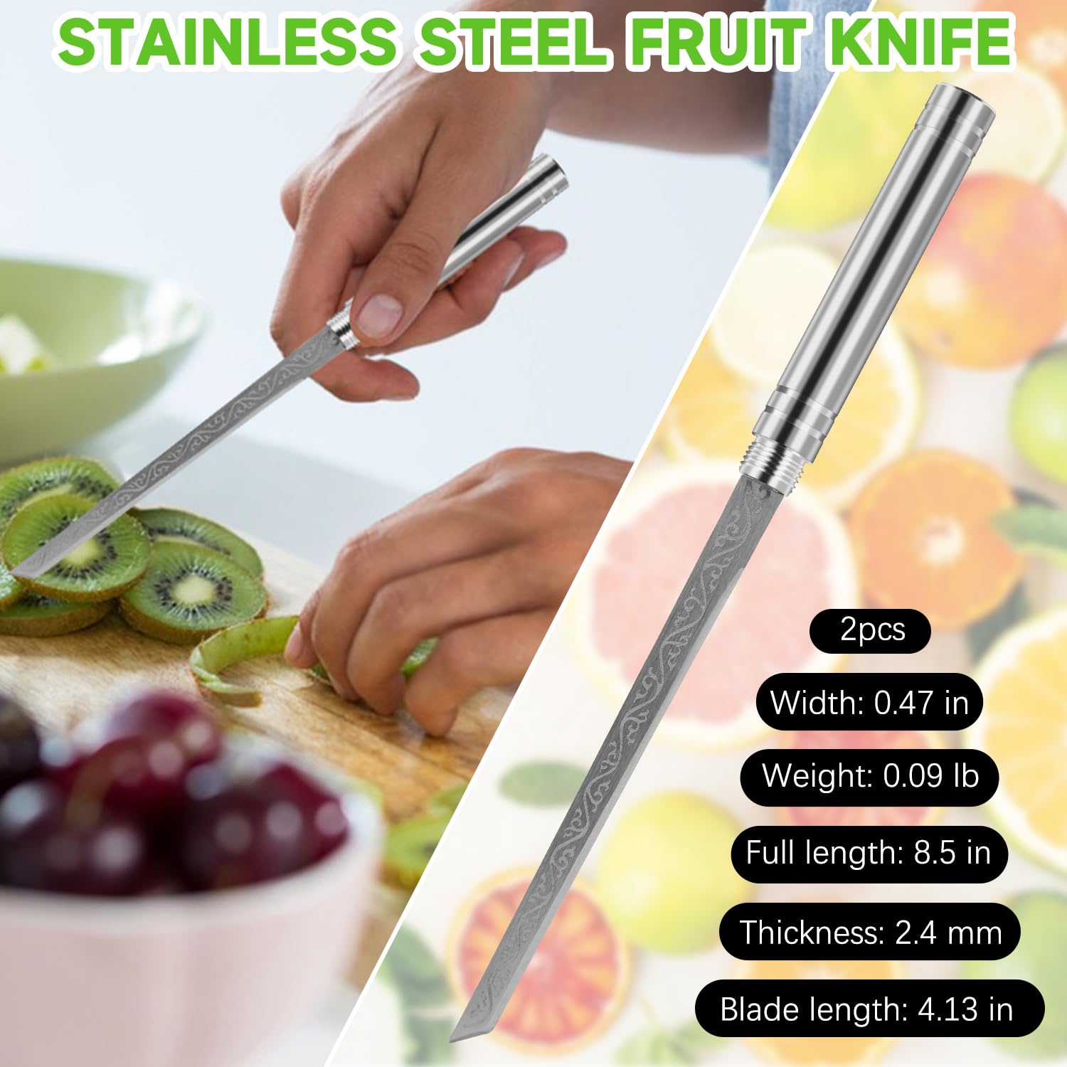 hongani Multipurpose Outdoor Portable Fruit Knife With Sheath, Cuchillo Multiusos Para Fruta PortáTil Para Exteriores Con Funda,Sterling Silver Knife Stick One Fruit Knife (1PCS)