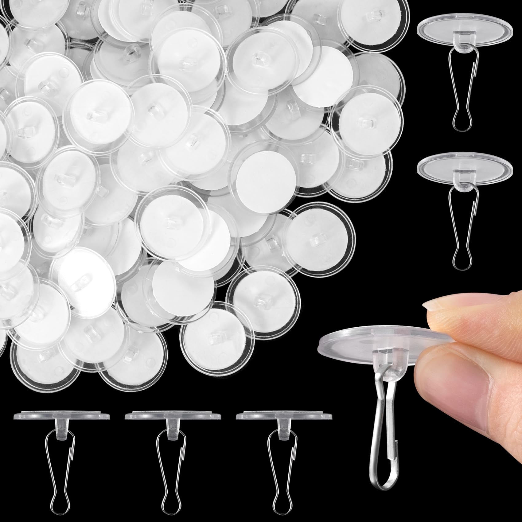 ANCIRS 60 Pcs Self Adhesive Ceiling Hooks, Clear Sticky Hooks for Hanging, Removable Sticker Hooks, No Drill Ceiling Hook for Plants, Lights, Clothes, Bags