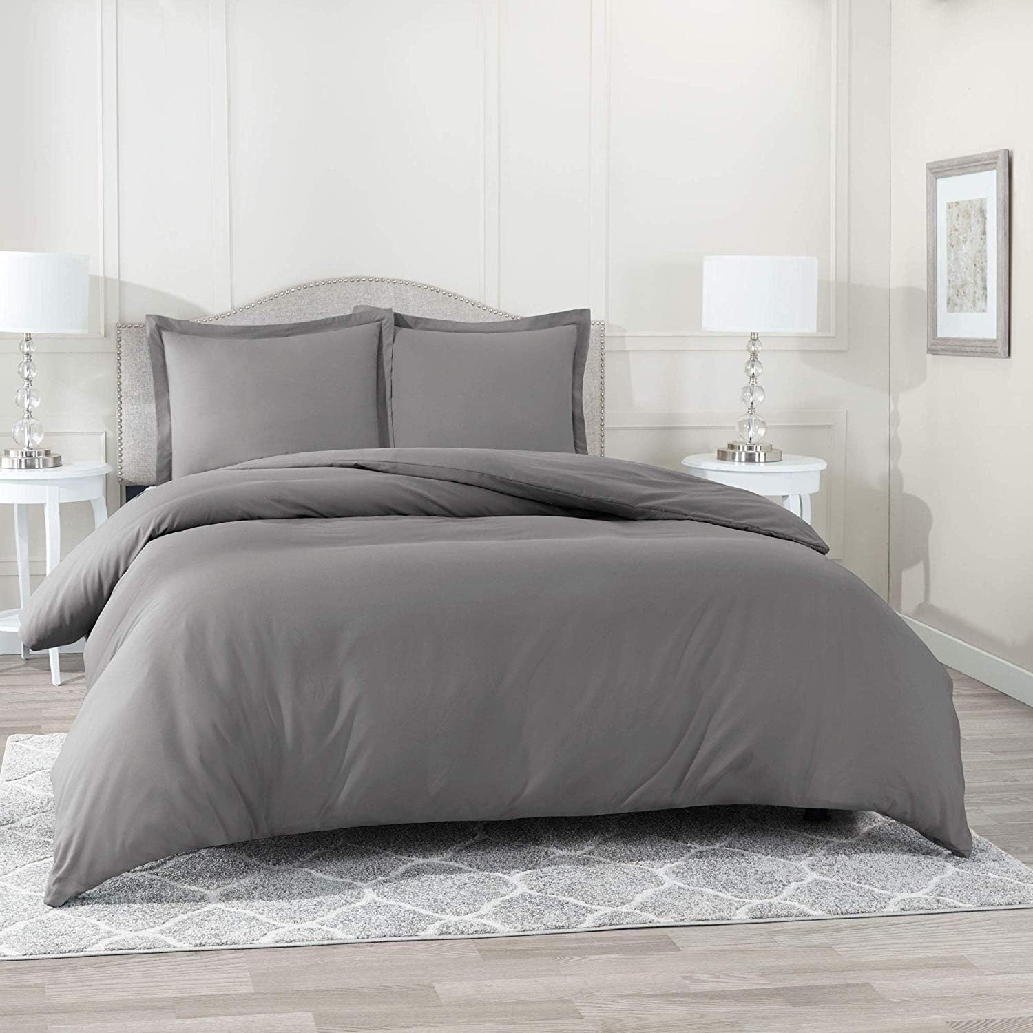 100% Egyptian Cotton Dark Grey Solid, 5-Pieces Duvet Cover Set Super Queen 90x98 Soft & Cozy Zipper Closure & Corner Ties 1 Duvet Cover & 4 Pillow Sham 1000 Thead Count