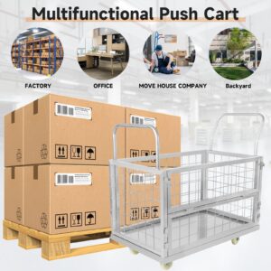 Platform Truck Cart with Cage,5IN1 Multi-Functional Cage Cart,Heavy Duty Flatbed Cart Load 2500LBS,40"×24" Push Cart for Laundry,Grocery, Storage