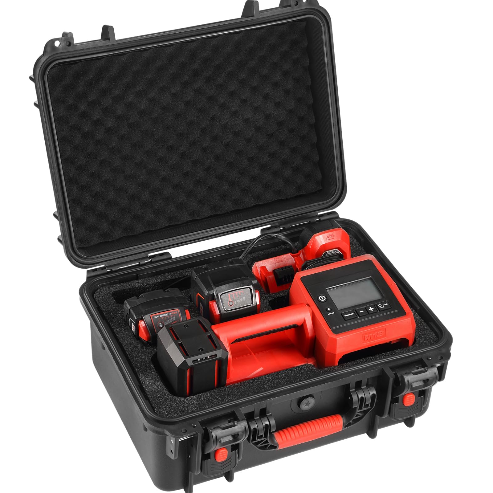 ZENACCE Waterproof Hard Case Compatible with Milwaukee M18 Inflator 2848-20, Air Compressor Carrying Case for Milwaukee Tools, Can Hold 18V 3.0 to 9.0 Ah Battery Packs and Charging Station