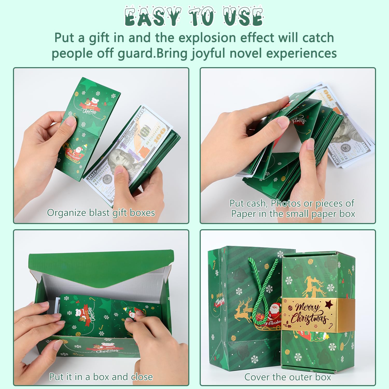 Surprise Gift Box Explosion for Money, Funoio Surprise Box Gift Box, Merry Christmas Surprise Gift Boxes, Folding Bouncing Pop-Up Explosion Gift Box, Pop Up Money Gift Box (Christmas Elk, 12 Pages)