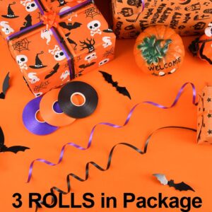 3 Rolls Curling Ribbon for Gift Wrapping for Bows Bouquet,Wedding,Floral Arrangement 01 Black,Purple,Orange 3/16 Inch