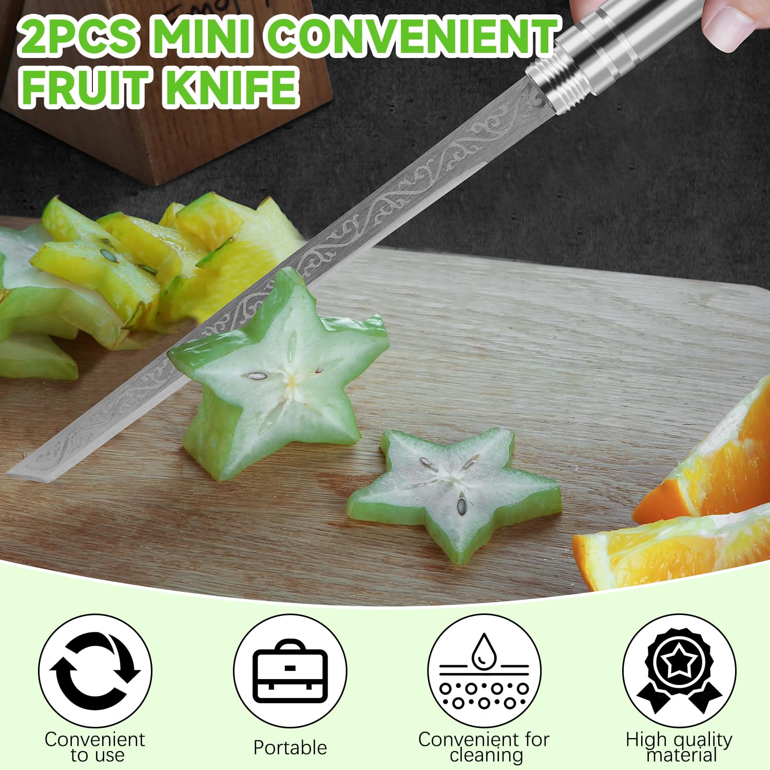 hongani Multipurpose Outdoor Portable Fruit Knife With Sheath, Cuchillo Multiusos Para Fruta PortáTil Para Exteriores Con Funda,Sterling Silver Knife Stick One Fruit Knife (1PCS)