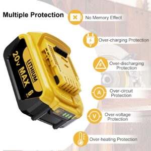 BEKBEKWAY 6.0Ah Replacement for Dewalt 20V Max Battery Compatible with Dewalt 20v Battery Lithium-ion Battery DCB200 DCB205 DCB207 DCB204 DCB201 DCB200 Series Power Tools 4Packs (Yellow)