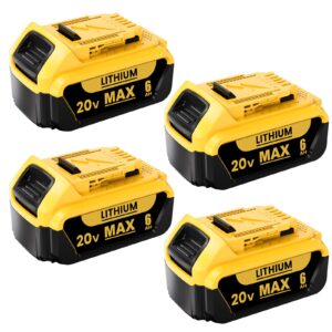 bekbekway 6.0ah replacement for dewalt 20v max battery compatible with dewalt 20v battery lithium-ion battery dcb200 dcb205 dcb207 dcb204 dcb201 dcb200 series power tools 4packs (yellow)