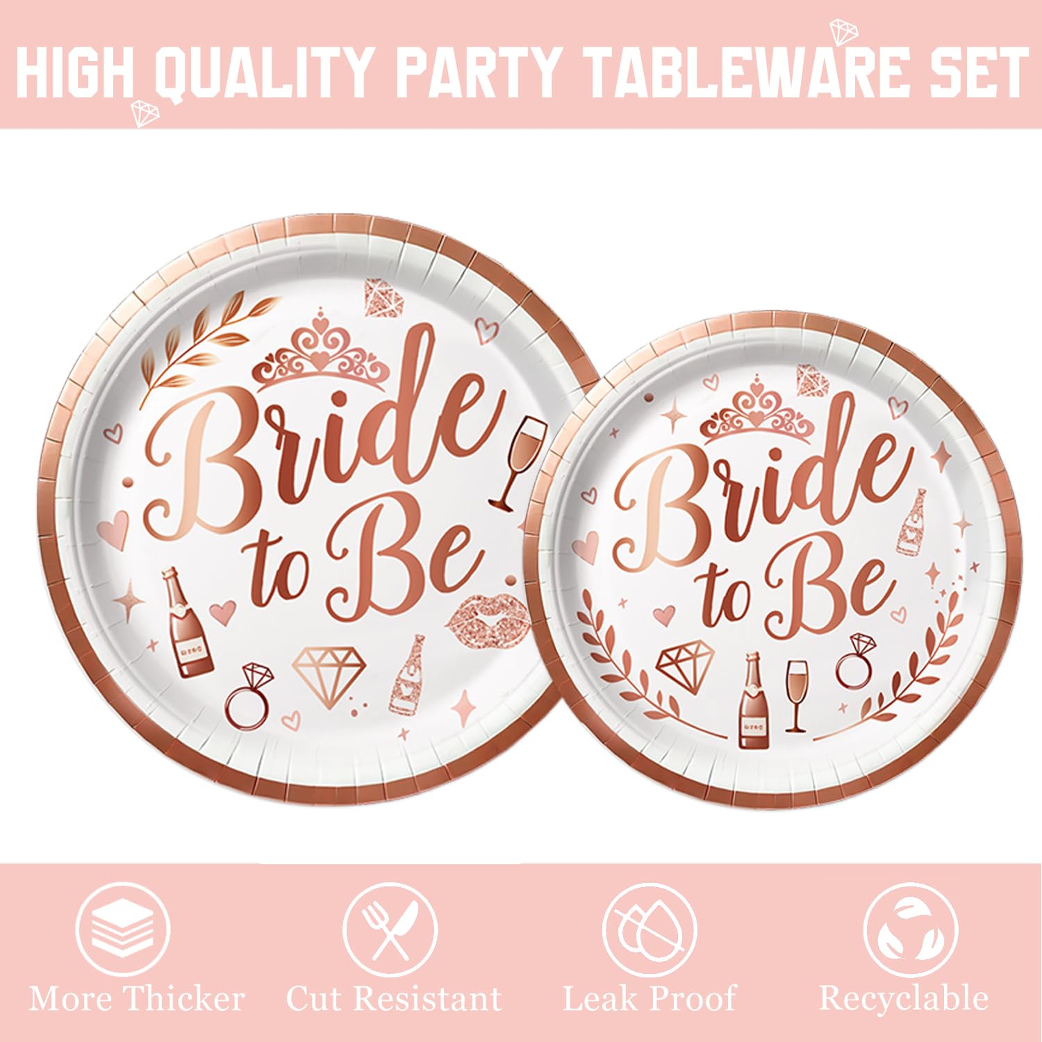 Bridal Shower Decorations - Rose Gold Bachelorette Party Decorations Set with Plates, Napkins, Cups, Cutlery, Bride to Be, Star, Heart Foil Balloons for Bridal Shower Decor, Serve 25