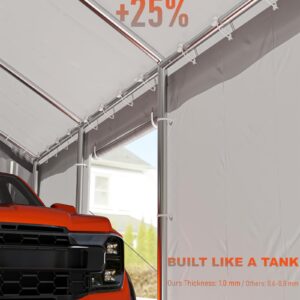 VORTEXTOVE Carport 13 x 20 ft, Portable Garage with 4 Roll-up Windows and 4 Doors for All Season, Reinforced Frames, for Sedans and Trucks, Gray