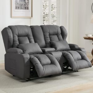 65" Loveseat Recliner Reclining Loveseat with Console - Comfy Manual RV Recliner Loveseat Sofa Couch Home Theater Seating with Pillows, Cup Holders - Recliner Chair for Living Room RV Furniture