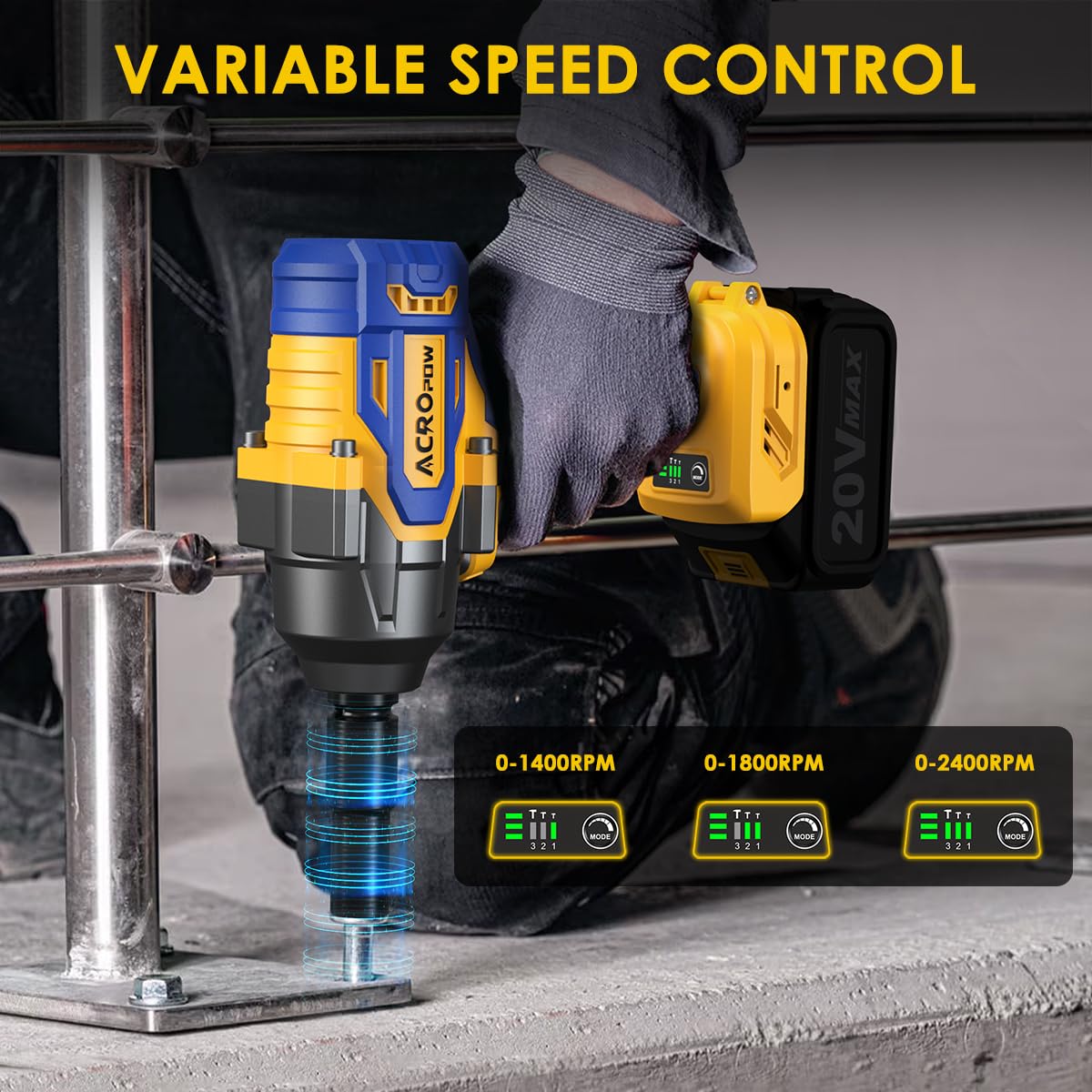 ACROPOW Cordless Impact Wrench Compatible with DEWALT 20V MAX Battery, 1/2 Inch Brushless High Torque Power Impact Gun 630 Ft-lbs(850 N.m) with 3-Mode Speed, LED Light (Bare Tool Only)