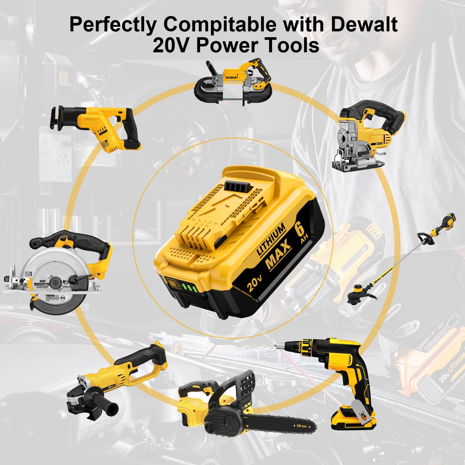 BEKBEKWAY 6.0Ah Replacement for Dewalt 20V Max Battery Compatible with Dewalt 20v Battery Lithium-ion Battery DCB200 DCB205 DCB207 DCB204 DCB201 DCB200 Series Power Tools 4Packs (Yellow)