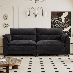 drmbook 83.5" comfy couch home sofa living room love seat couches, morden chenille soft upholstered small sofa couch (black)