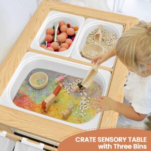 CMFYDAILY Pine Wood Toddler Table and Chair Set, Sensory Kids Table with Stroage & Graffiti Desktop Activity Table for Eat, Craft, Read, Draw, Art, Puzzle, Play