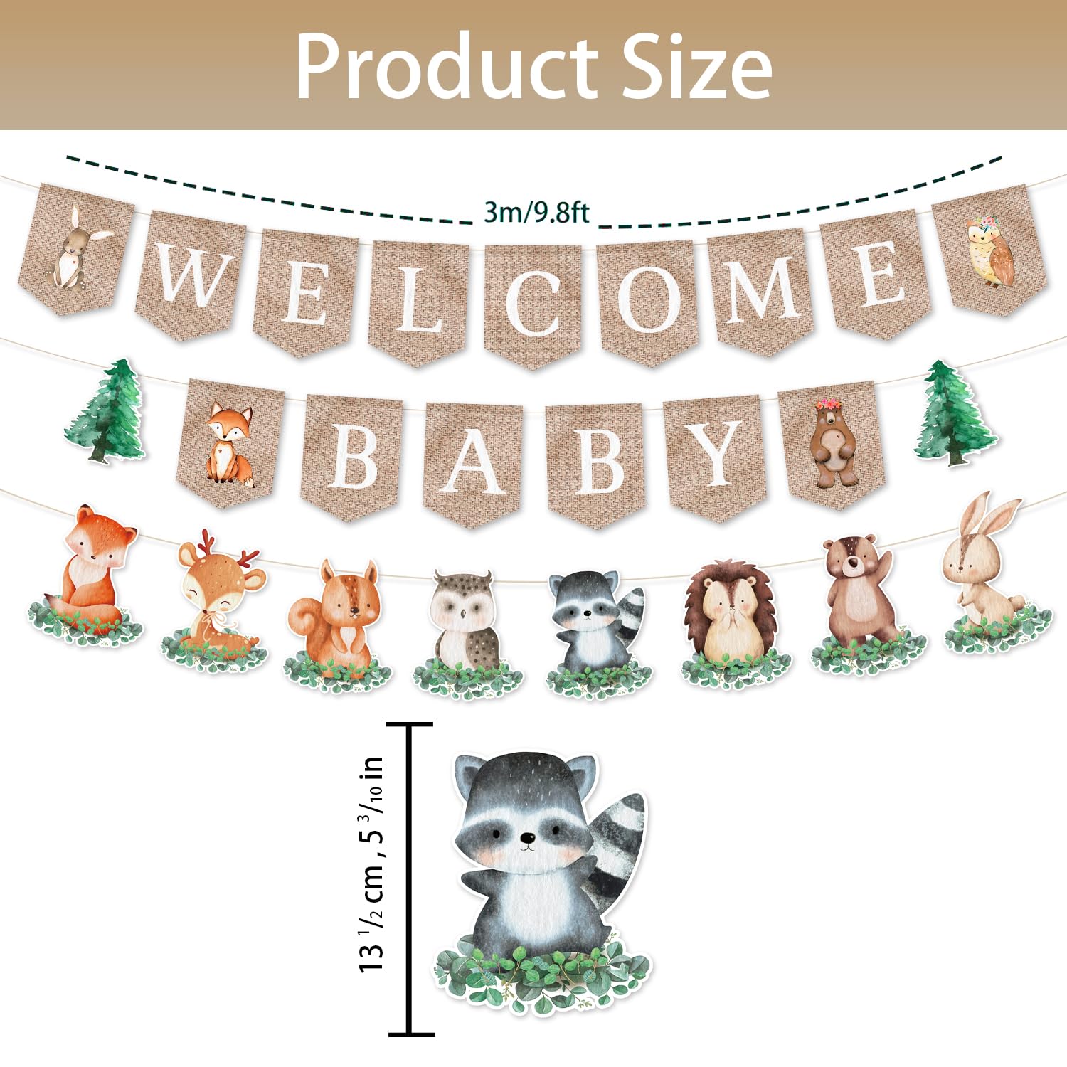 NO-DIY Woodland Baby Shower Decorations, Woodland Animals Baby Shower Decorations Banner Swirls, Woodland Theme Baby Shower Decorations for Girls Boys Woodland Creatures Baby Shower Birthday Party