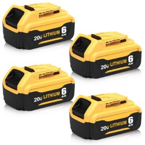 xmenany dcb206 6.0ah replacement for dewalt 20v max battery lithium ion dcb204 dcb201 dcb203 dcb181 dcb180 dcd/dcf/dcg/dcs series cordless power tools,4pack