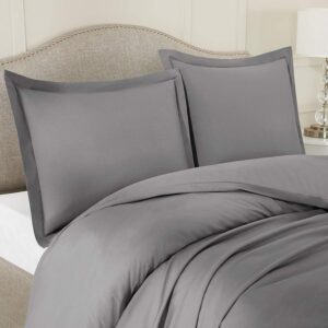 100% Egyptian Cotton Dark Grey Solid, 5-Pieces Duvet Cover Set Super Queen 90x98 Soft & Cozy Zipper Closure & Corner Ties 1 Duvet Cover & 4 Pillow Sham 1000 Thead Count