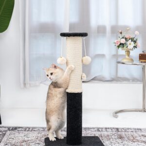 Komicoll 34-Inch Tall Cat Scratching Post for Indoor Cats, Large Carpet Scratch Post, Sisal Cat Scratcher, Sturdy and Durable Cat Post with Hanging Ball