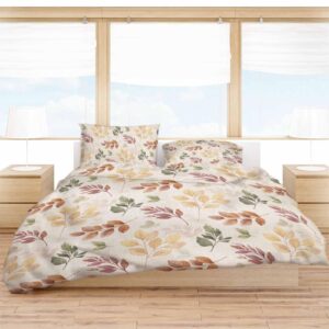 Lsrtoss Orange Green Yellow Botanical Full Duvet Cover Set for All Season, Fall Maple Leaf Rustic Microfiber 3 Piece Bedding Set with 2 Pillowcases & 1 Quilt Cover, 86" W x 86" L, Full Size