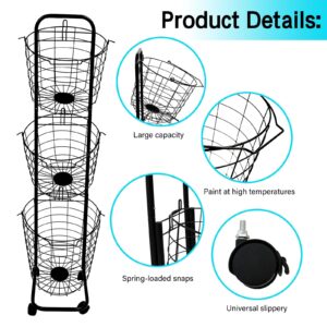 BAOKALER Removable 3 Tier Metal Rolling Laundry Basket Cart,Large Capacity Wire Basket Laundry Hamper with Wheels, Laundry Butler for Bathroom Bedroom Laundry Room