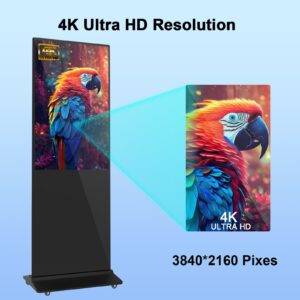 49 Inch Indoor Digital Signage, 4K UHD LCD Touch Screen Floor Standing Digital Signage Interactive Displays, CMS and U-Disk Input Auto ADS Player Android OS