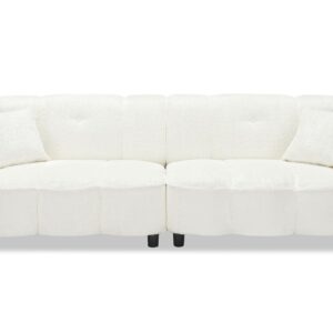 Elevon 96 Inch Modern Sofa Couch, Comfy Cloud Couch Loveseat Sofa Teddy Velvet Upholstered, 3 Seater Cozy Deep Seat with 2 Pillows for Living Room Bedroom Apartment Office, White