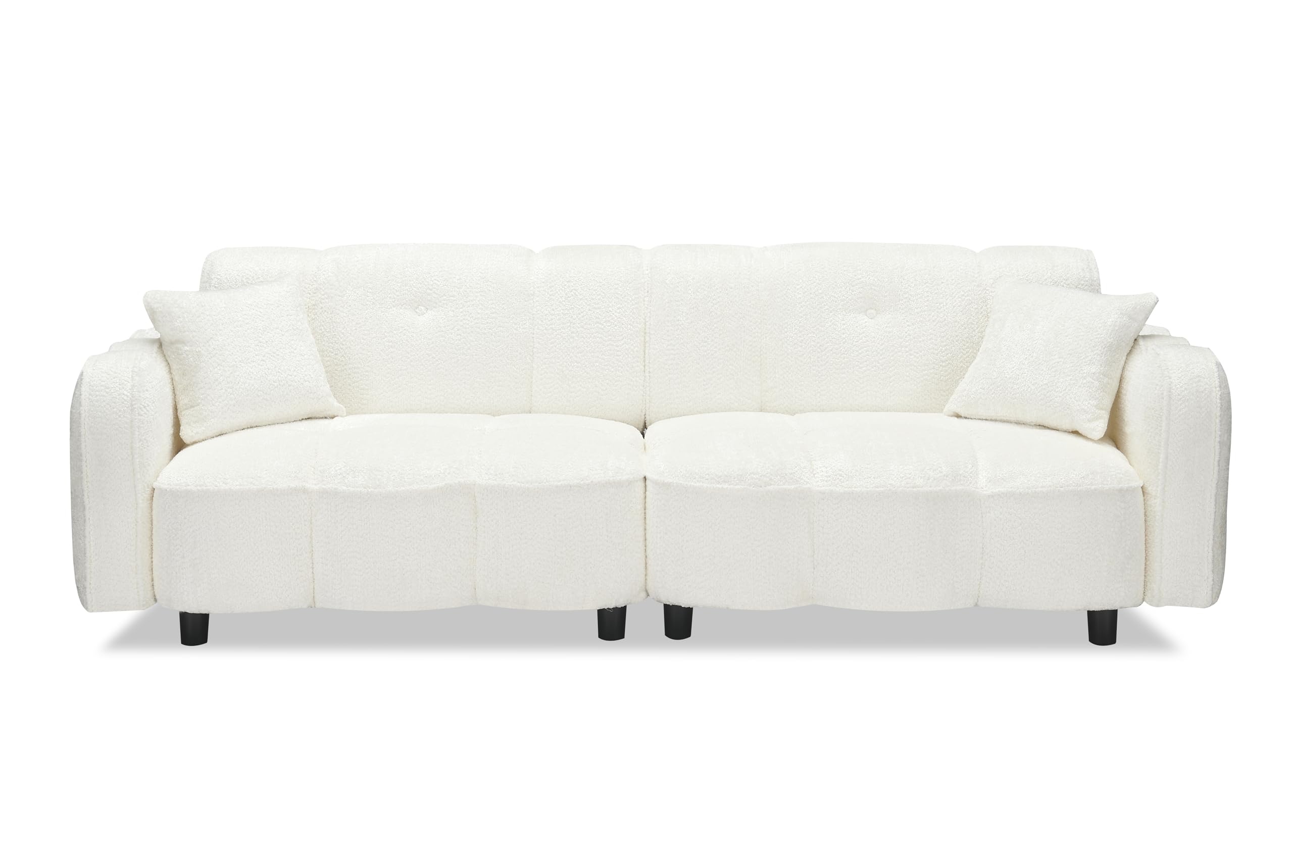 Elevon 96 Inch Modern Sofa Couch, Comfy Cloud Couch Loveseat Sofa Teddy Velvet Upholstered, 3 Seater Cozy Deep Seat with 2 Pillows for Living Room Bedroom Apartment Office, White