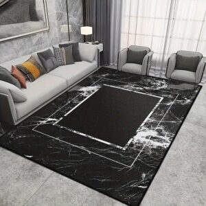 luxurious black marble rug 2x3ft abstract black and white frame area rugs with non slip rugs for living room bedroom carpet stain resistant, home decor office rug