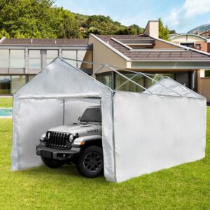 mellcom 10 x 20ft carport replacement canopy cover side wall with zipper door,garage tent shelter waterproof & uv protected,white (top and frame not included)