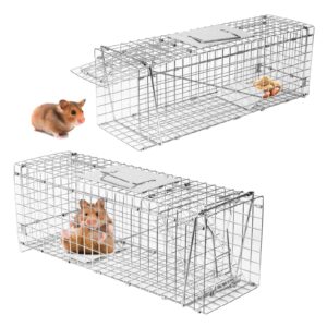 animal trap cage, 24 inch live traps for raccoons heavy duty, cat trap for stray cats, squirrels, raccoon, rabbits, possum, skunk, outdoor small animal trap, humane catch & release, foldable