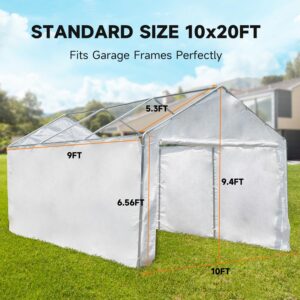 MELLCOM 10 x 20ft Carport Replacement Canopy Cover Side Wall with Zipper Door,Garage Tent Shelter Waterproof & UV Protected,White (Top and Frame Not Included)