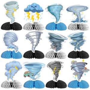 12 pcs tornado honeycomb centerpieces, tornado birthday party decorations tornado weather table centerpieces decorations supplies for kids teens boys girls baby shower