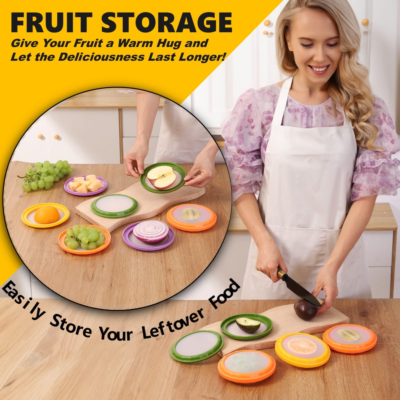 Erehere Avocado Saver and Onion Storage - 4-Piece Set Silicone Food Storage Containers, Multifunctional and Perfect for Lemons, Cheese, Tomatoes, Potatoes, Garlic