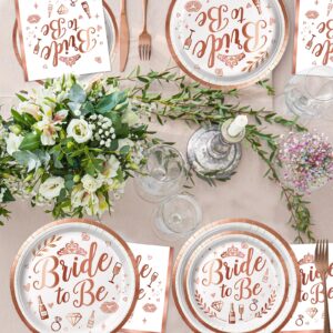 Bridal Shower Decorations - Rose Gold Bachelorette Party Decorations Set with Plates, Napkins, Cups, Cutlery, Bride to Be, Star, Heart Foil Balloons for Bridal Shower Decor, Serve 25