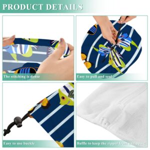 Fish Blue White Stripe Custom Name Laundry Bag with Drawstring Personalized Large Dirty Clothes Bag Organizer Fit Laundry Hamper Basket for Camp Traveling Home