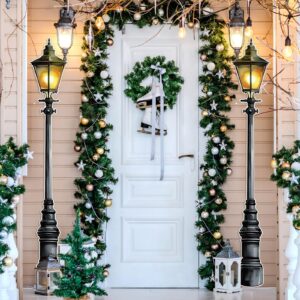 Honoson 2 Pcs 6' Tall Christmas Lamp Post Cardboard Cutouts Large Lamppost Photo Props Street Light Wall Decorations for Christmas Village Fairy Garden Dollhouse Wall Backdrop Indoor Party Supplies