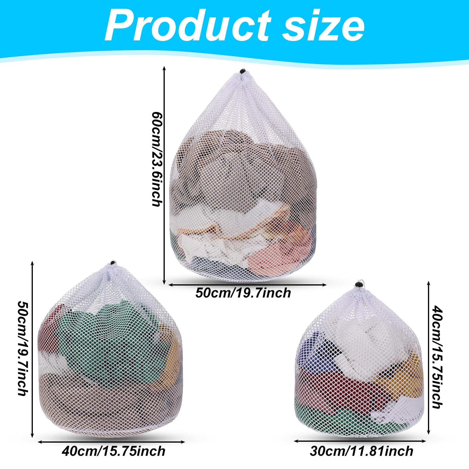 3 Pcs Mesh Laundry Bags Large Washable Laundry Bags Mesh Wash Bags with Drawstring Closure Mesh Washing Bags for Delicates Clothes Bed Linen Toys College Dorm Apartment, 3 Size