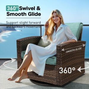 SUNSHINE VALLEY Swivel Glider Outdoor Patio Furniture Set,Wicker Patio Furniture Set with Swivel Chairs,Rattan Outdoor Furniture Small Patio with 4" Thick Waterproof Cushion,4 Pieces 4 Seats,Blue