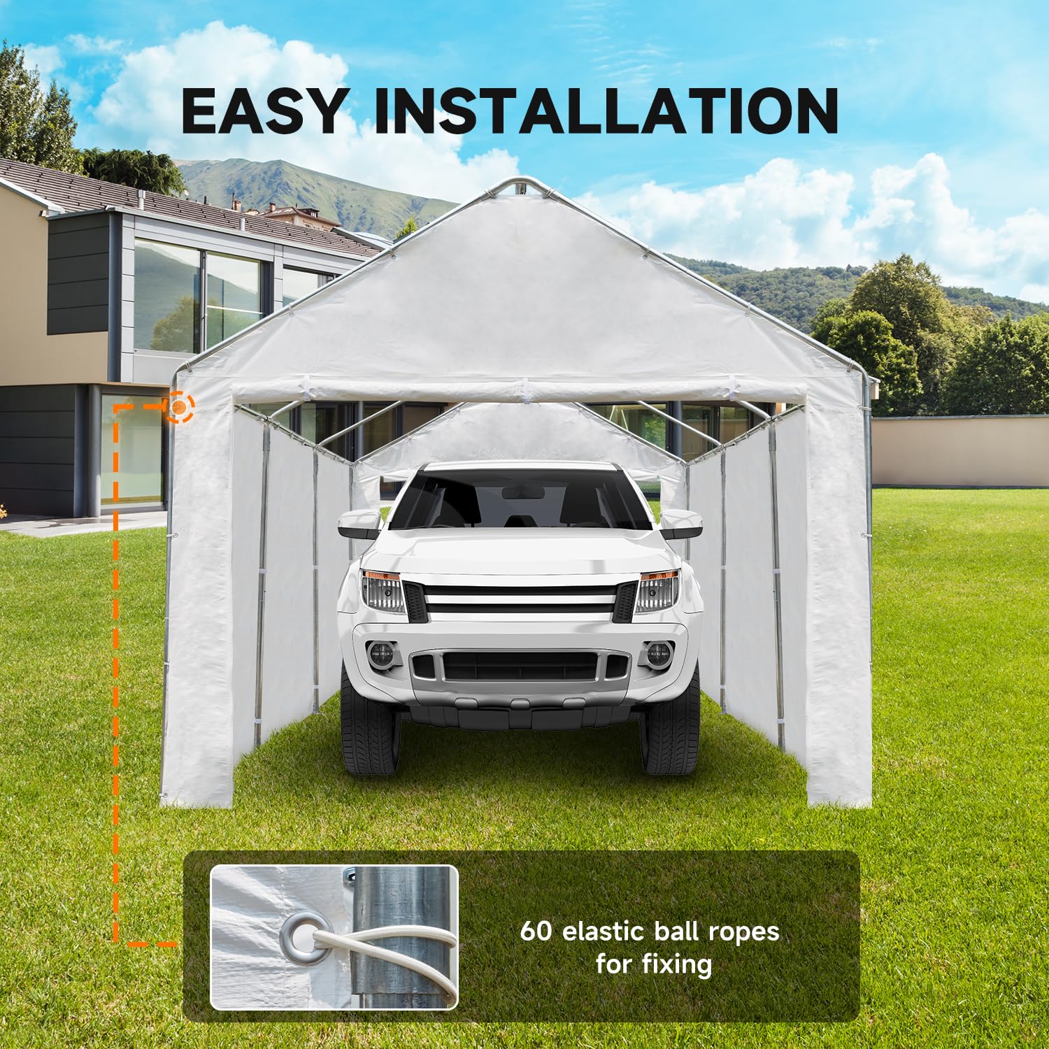 MELLCOM 10 x 20ft Carport Replacement Canopy Cover Side Wall with Zipper Door,Garage Tent Shelter Waterproof & UV Protected,White (Top and Frame Not Included)