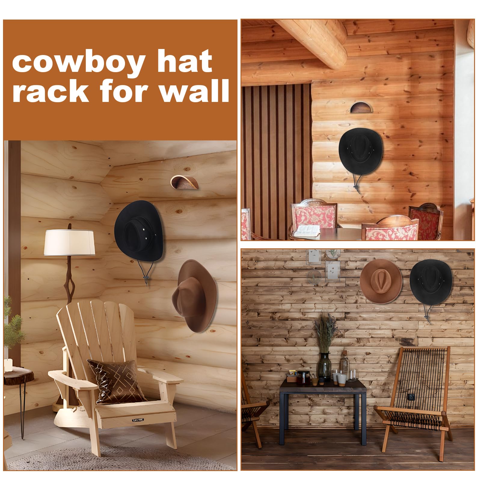 Cowboy Hat Rack ,2 Pack Wooden Cowboy Hat holder,Satin Finish Hat Hangers for Wall ,Cowboy Hat Rack for Wall Can Keeps Original Shape of Hat,Applies to Fedoras Hat Cowboy Hat Sun Hats ( Walnut Wood)