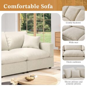 Intuition Decor Cloud Modular Sectional Sofa,Linen Sleeper Sofa Bed,95.4 "Down Filled 6 Seat Comfort Couches Sofa Cover Washable and Replaceable Couches for Living Room,Beige