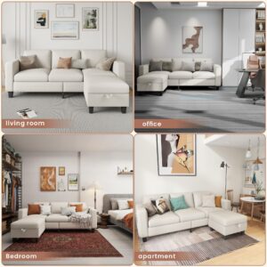 Couches for Living Room - Sectional Sofa L Shaped Cloud Couch-Small Modular 3 Seat-Comfy Linen with Storage Deep Seat Sofa,Washable Covers-Suitable for Living Room-Apartment-Office-Bedroom-Beige