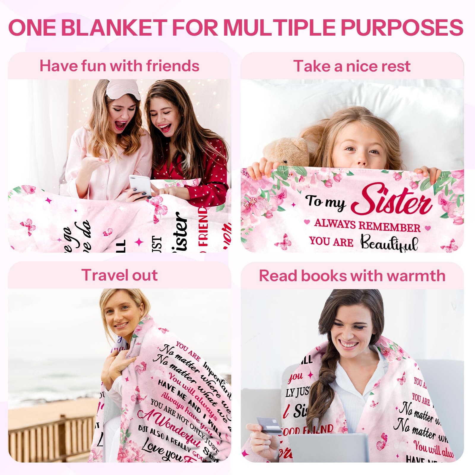 Sister Birthday Gifts Ideas - Gifts For A Sister From Brother, Sister Blankets From Sister, Big Sister Gifts For Girls, Soul Sister Blanket, Christmas/Thanksgiving/Birthday Gifts For Sister, 60" X 80"