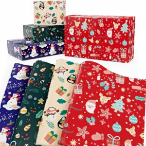 evermerry christmas wrapping paper set, neutral wrapping paper (6 sheets 29 in. x 41 in.) blue, green, beige, red for packaging & christmas & birthday