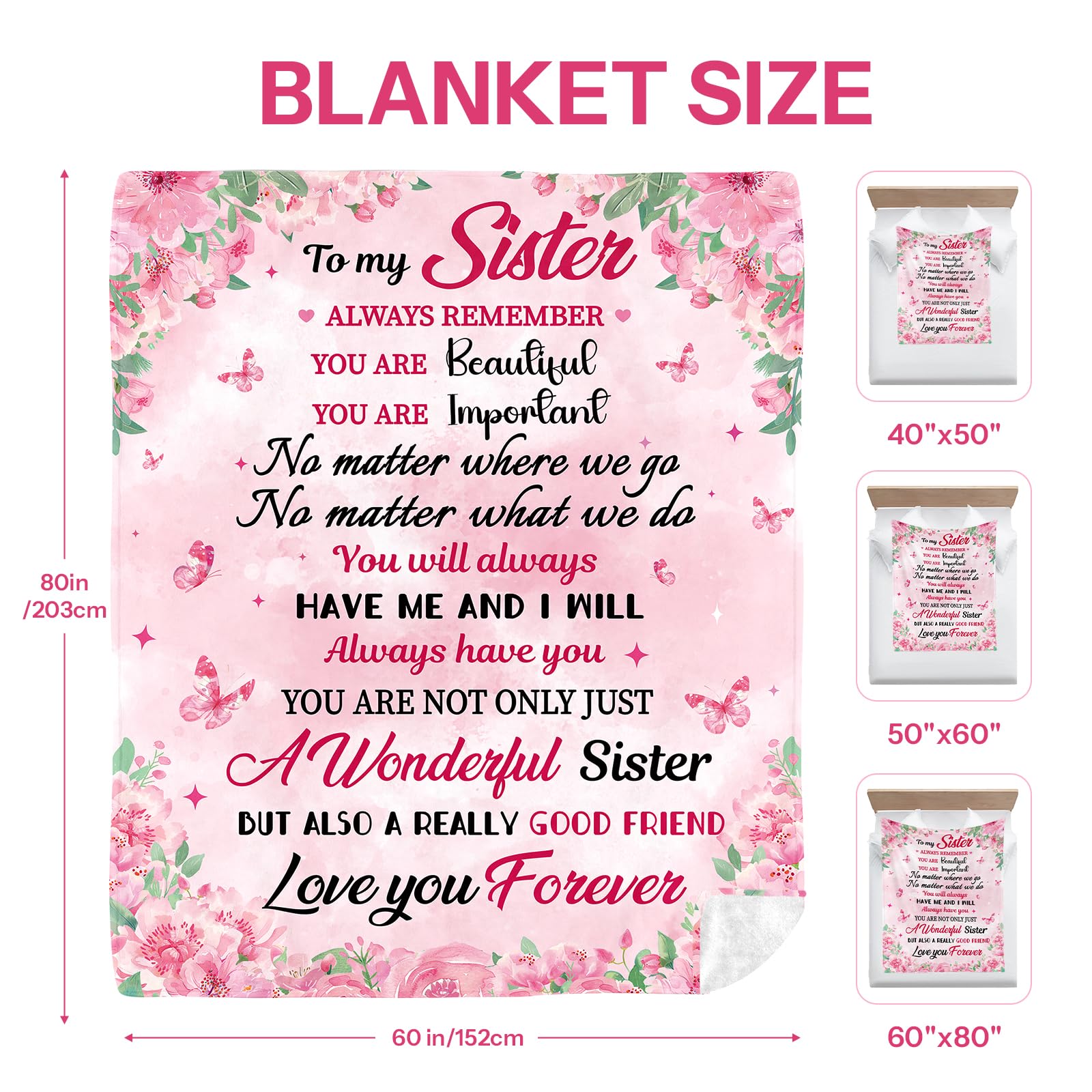 Sister Birthday Gifts Ideas - Gifts For A Sister From Brother, Sister Blankets From Sister, Big Sister Gifts For Girls, Soul Sister Blanket, Christmas/Thanksgiving/Birthday Gifts For Sister, 60" X 80"