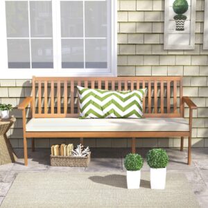 RELAX4LIFE 64’’ Outdoor Bench Acacia Wood - 3-Person Patio Bench w/Slatted Backrest, Armrests & Removable Seat Cushion, Wooden Front Porch Garden Bench for Poolside Balcony Backyard, 1200 LBS Capacity