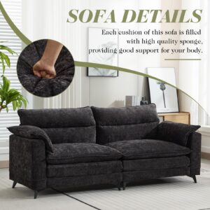 DRMBOOK 83.5" Comfy Couch Home Sofa Living Room Love Seat Couches, Morden Chenille Soft Upholstered Small Sofa Couch (Black)